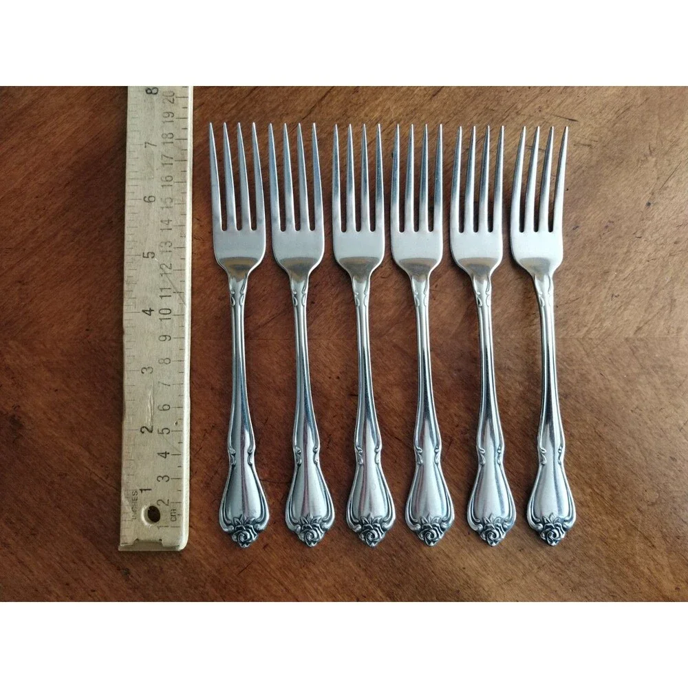 1881 Rogers Oneida Ltd Arbor Rose True Rose Stainless: Lot of 6x Dinner Fork